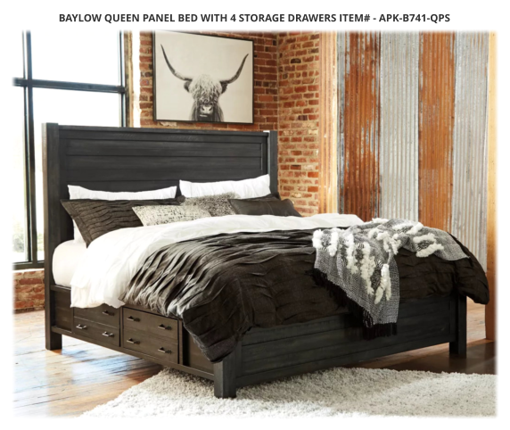 Baylow Queen Panel Bed with 4 Storage Drawers ITEM# - APK-B741-QPS