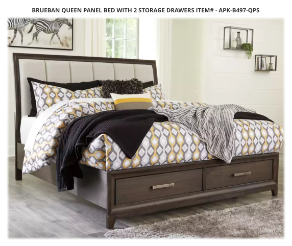 Brueban Queen Panel Bed with 2 Storage Drawers ITEM# - APK-B497-QPS