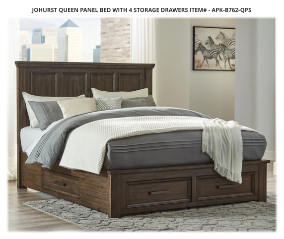 Johurst Queen Panel Bed with 4 Storage Drawers ITEM# - APK-B762-QPS