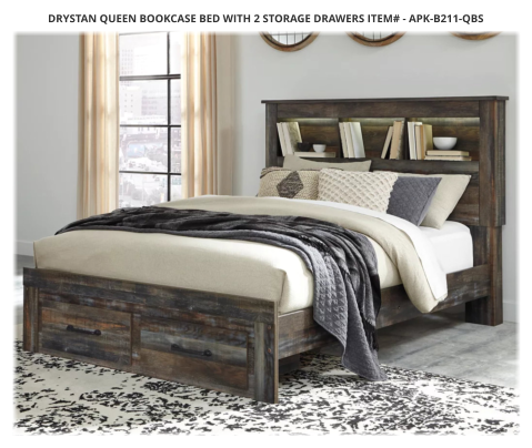 Drystan Queen Bookcase Bed with 2 Storage Drawers ITEM# - APK-B211-QBS