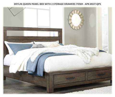 Deylin Queen Panel Bed with 2 Storage Drawers ITEM# - APK-B537-QPS