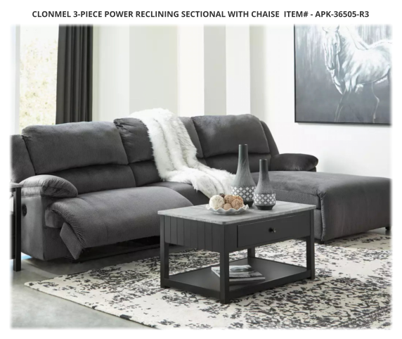 Clonmel 3-Piece Power Reclining Sectional with Chaise  ITEM# - APK-36505-R3