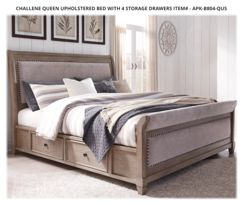 Challene Queen Upholstered Bed with 4 Storage Drawers ITEM# - APK-B804-QUS