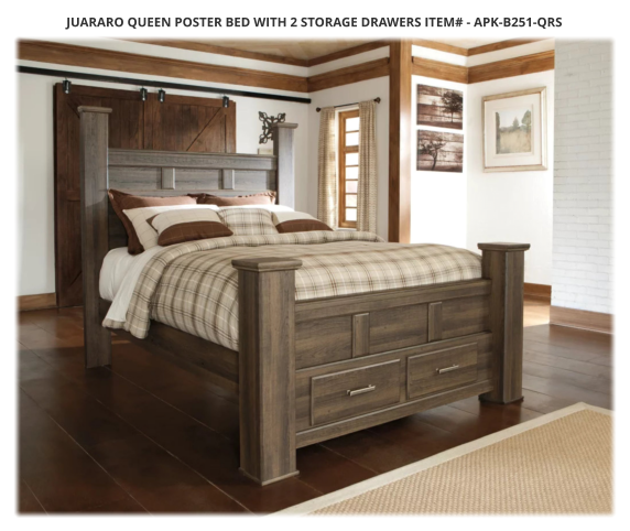 Juararo Queen Poster Bed with 2 Storage Drawers ITEM# - APK-B251-QRS
