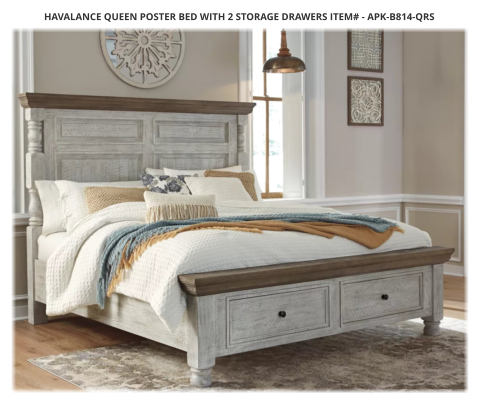 Havalance Queen Poster Bed with 2 Storage Drawers ITEM# - APK-B814-QRS