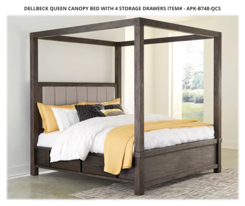Dellbeck Queen Canopy Bed with 4 Storage Drawers ITEM# - APK-B748-QCS